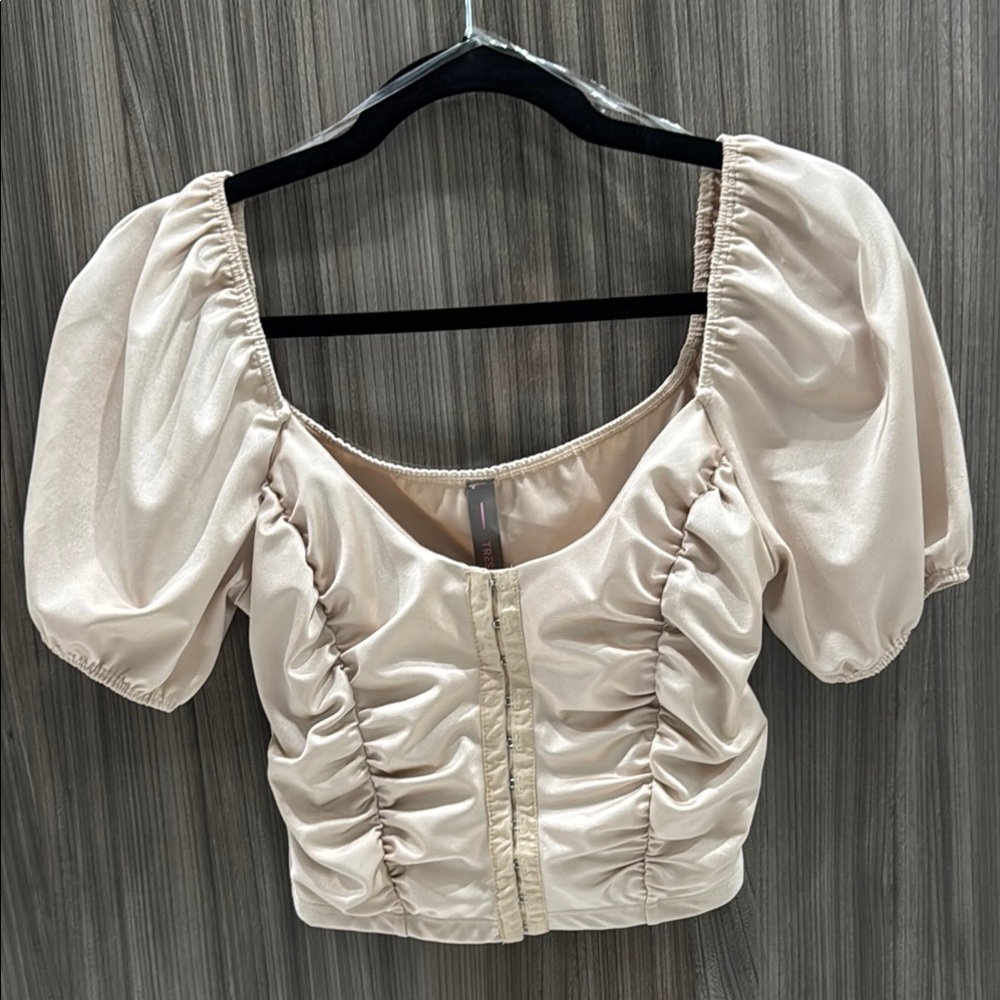 Cream Ruched Puff Sleeve Blouse